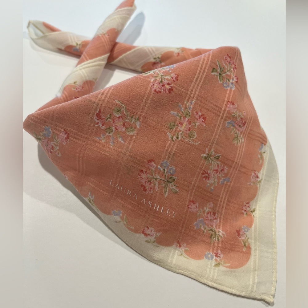 Laura Ashley Women Vintage Handkerchiefs Pink Floral Flowers Pocket Square 19”